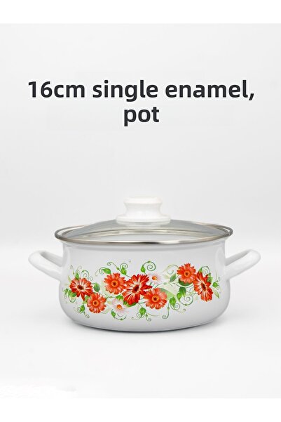 Bonera 16 Cm Großer, Emaillierter Topf Mit Blumenmuster Und Glasdeckel