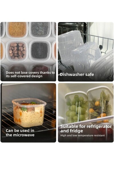 SUPERPUP 12-Piece Square Storage Container Set with Spoon Gift, for Food, Spices, Food 4 X (600 ml - 1250 ml - 1900 ml)