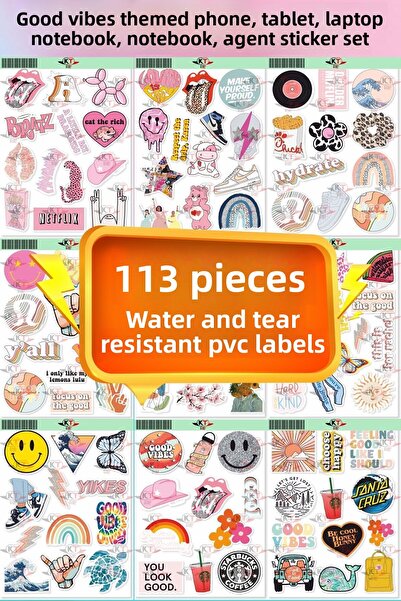 KT Decor Set de autocolante pentru telefon și agendă Good Vibes 113 buc - tabletă, laptop, notebook, caiet