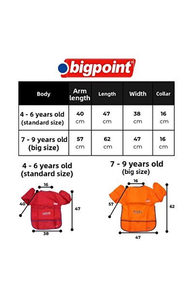 Bigpoint Εύκολη ένδυση για 7-9 Y - Αδιάβροχη και ανθεκτική στο χρώμα, ποδιά Velcro, XL μεγάλο μέγεθος