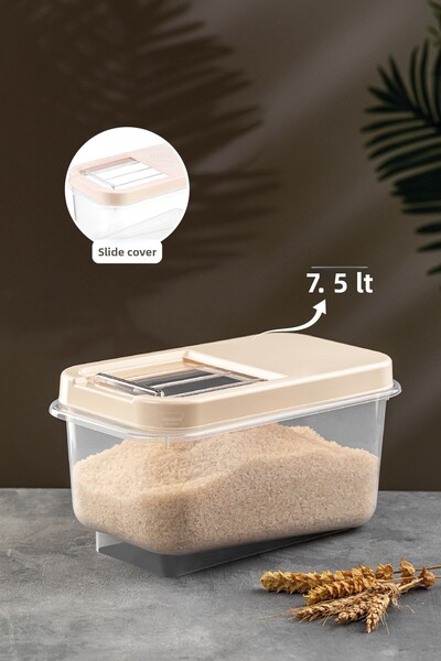 Meleni Home Multibox 7.5 lt Pulses Storage Container - Food Storage Container with Sliding Lid Flour Container Cream