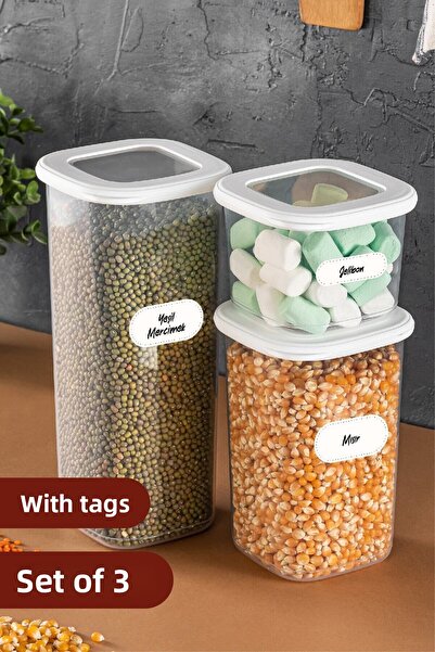 Vienev Square Food Storage Container with Foly Label Set of 3 1x (0.55 LITER, 1.2 LITER, 1.75 LITER)