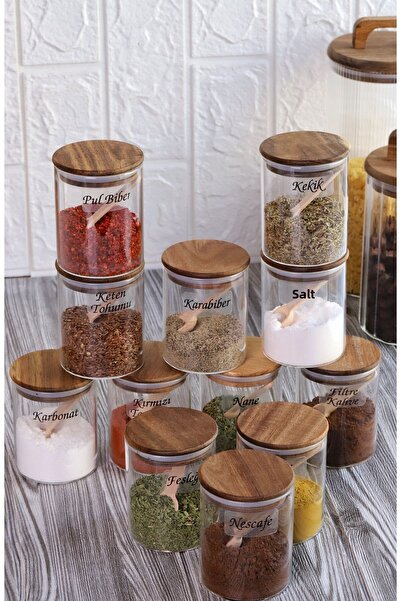 Atbyhome Acacia Silicone Lid Borosilicate Glass Spice Jar - 200 ml Spice Set Label
