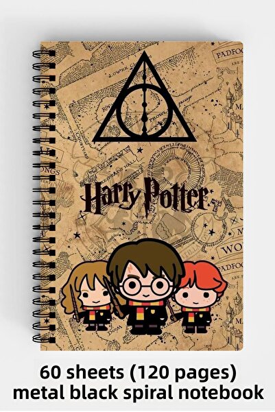 Anime Marketi تصميم هاري بوتر A5 دفتر ملاحظات حلزوني بغطاء صلب حلزوني 120 ورقة