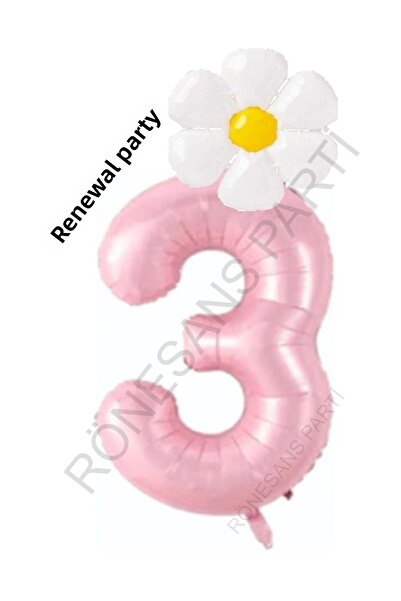 Generic Brand Pink Number and White Daisy Foil Balloon Set Age 3