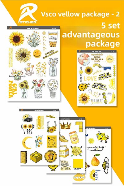 AR Sticker ملصق كمبيوتر محمول باللون الأصفر من Vsco، حزمة مفيدة من 2 إلى 5 مجموعات
