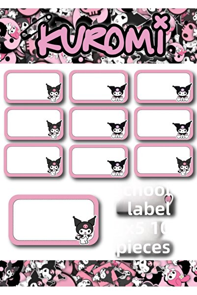 cakaybu Etichetă pentru caiet Kuromi A4 - 1 foaie, 10 bucăți, 9x5 CM