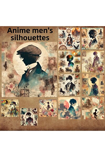 Pink Swan Craft Siluete de bărbați anime vintage - set de 12 autocolante pent...