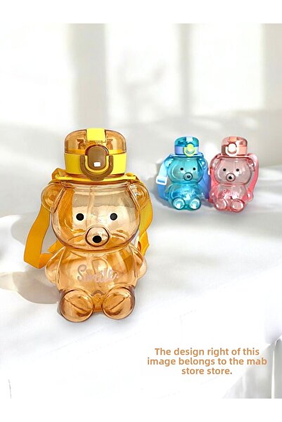 Mabs Tech زجاجة ماء على شكل دمية دب لطيفة - زجاجة ماء شفافة بابتسامة مع دمية ...