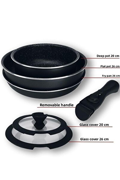Digithome Winterbach Pangenio 6 Piece Granite Pan and Pot Set Black – Sp100 C320.139
