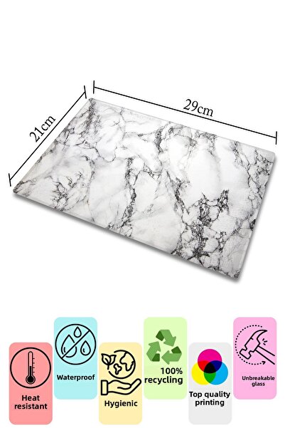 Postifull Glass Cutting Board - Marble Theme - 21*30cm - Chopping Board - Aesthetic, Decorative Presentation Board