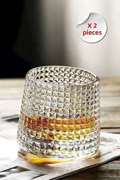 ORTAKÖY CENNETİ Whiskey Cocktail Glass Glass 360 Rotating Glass Glass Set of 2 160ml