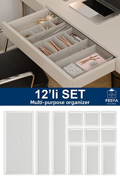 Fesya Home Origami 12-Piece Multi-Purpose Organizer Drawer Organizer Set 6K-30-2B-1Xl