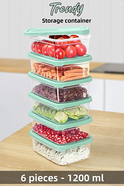 Meleni Home منظم منظم ميكروويف أخضر سعة 1200 مل - 6 حاويات تخزين مستطيلة الشكل