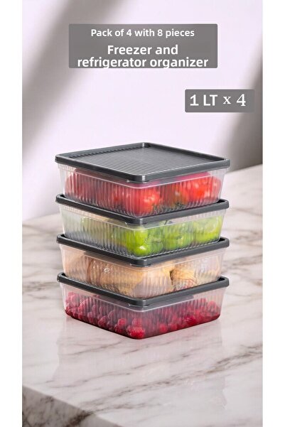 Buclee 4-Pack (8-Piece) Bpa-Free Refrigerator and Freezer Storage Bin: Pantry and Kitchen Organization