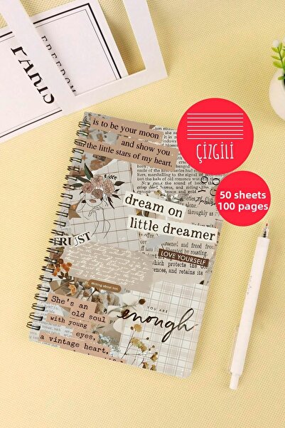 Anime Marketi دفتر مدرسي ذو تصميم جمالي قديم مقاس A5 مكون من 50 ورقة و100 صفح...