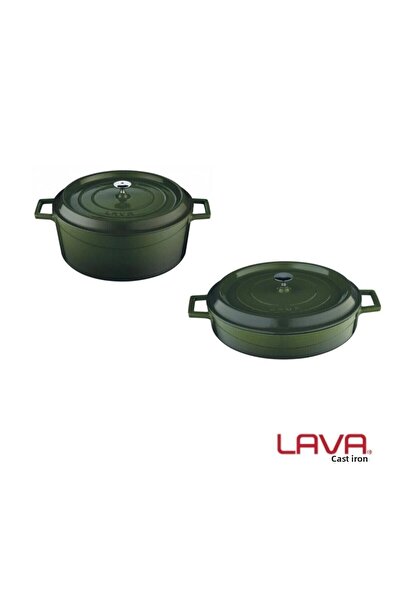 Lava طقم أصيص أخضر عصري قطعتين - عمق 24 سم، مسطح 28 سم