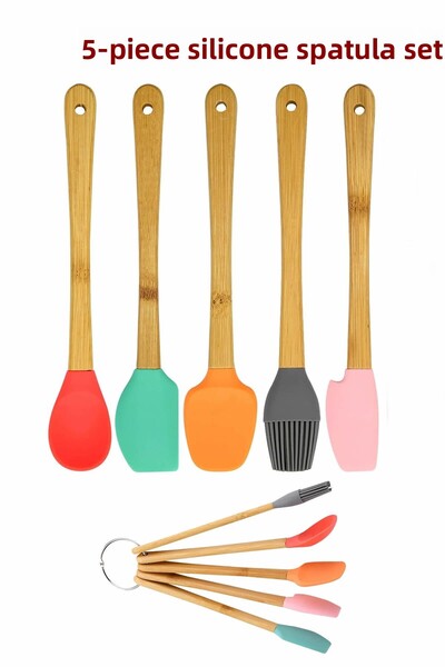 ARVALE Set of 5 Silicone Brush Scraper Spatula Cutter Spoon | Silicone Spatula Set