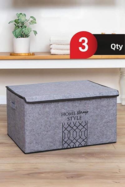 ALAS Mega Plus Gray Felt Lid Box - 57X41X31 Cm, 3 Pcs