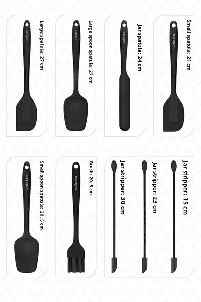 valletta Drongo Jar Silicone Spatula Set with Stripper 9 Pieces Black