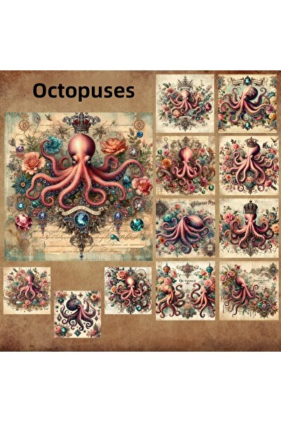 Pink Swan Craft Vintage Octopuses 12 buc. Set de autocolante pentru planifica...