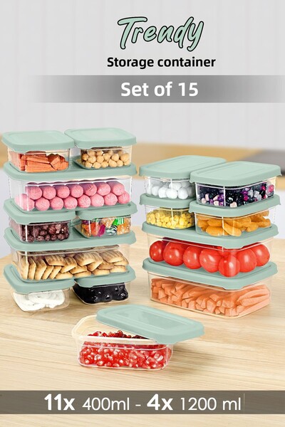 Meleni Home Microwave Suitable 4 Piece Rectangular Food Container Set - Green