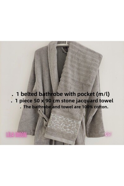 Beğenal Σετ μπουρνούζι διπλό πέτρινο 100% βαμβακερό ζακάρ σε γκρι χρώμα