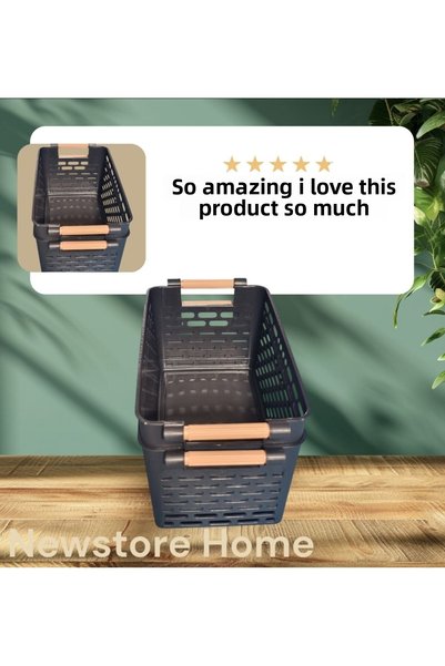 NEWSTORE HOME 2 Pieces Black Plastic Organizer Basket - Inner Cabinet and Drawer Organizer