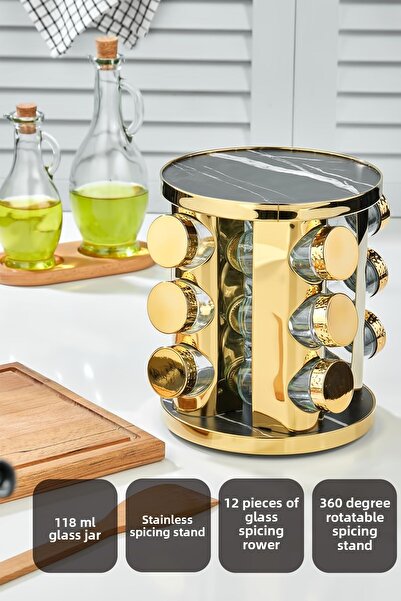 vipgross طقم توابل زجاجي مع قاعدة دوارة 360 درجة من الفولاذ المقاوم للصدأ - خ...