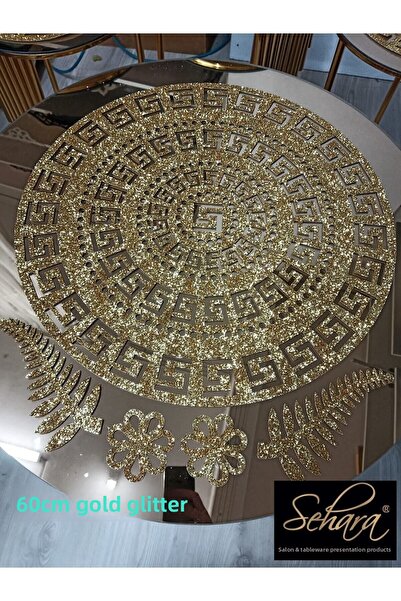 SEHARA مفرش طاولة القهوة/قطعة واحدة/60سم/دائري/جلد صناعي/ذهبي فضي/4 قطع صغيرة هدية لتقديم القهوة