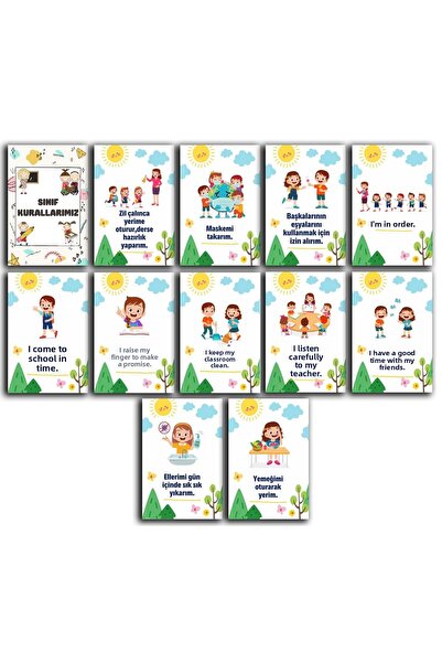 TELLGRAF REKLAM HİZMETLERİ لوحة قواعد للمدارس (10x15 سم 12 قطعة)