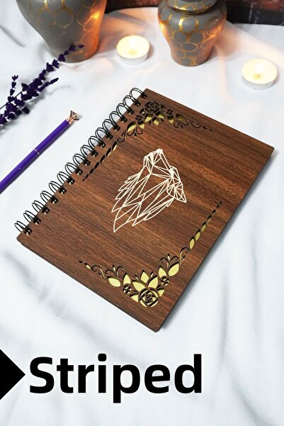 markcat دفتر مدرسي حلزوني من كورت مع غطاء خشبي - دفتر مسطر - 60 ورقة (120 صفح...