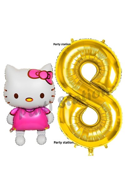 Parti Station 8 Year Old Hello Kitty Balloon and Gold Number Birthday Party Set