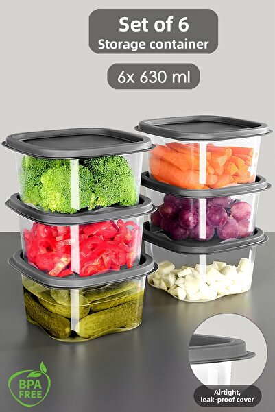 Meleni Home حاوية مربعة لتخزين المواد الغذائية من أنثراسايت - ميكروويف، ديب فريزر 630 مل