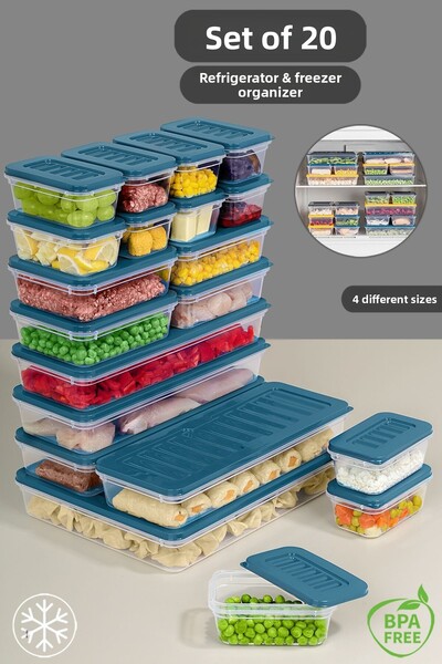 Meleni Home 20 Pieces Compatible Microwave Organizer - Blue Storage Container {1X2400Ml, 4X1170Ml, 4X600Ml, 11X240Ml}