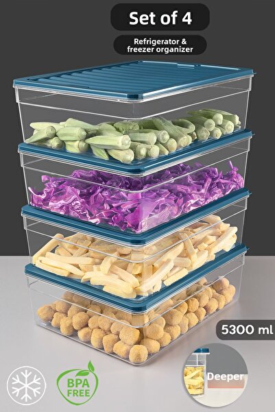 Meleni Home Set de 4 organizatoare combinate pentru frigider adânc, capac pentru congelator cu microunde și apărare albastră de 5300 ml