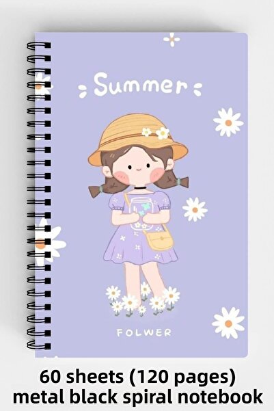 Anime Marketi دفتر ملاحظات ذو غلاف صلب حلزوني مقاس A5 مصمم للفتيات الصيفي 120...