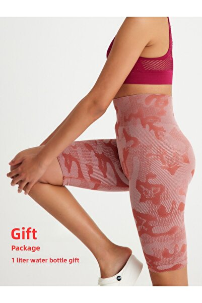 fitmart talie înaltă fără cusături Colanți sport pentru motociclisti - Sticla de apă de litri de camuflaj cu cadou