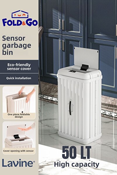 obido Lavine 50 Lt Sensor Trash Can Portable Foldable Large Size Premium ”White”