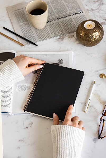 PAPERORA Copertă din carton kraft negru A5, 70 de coli, 110 grame, bloc de no...