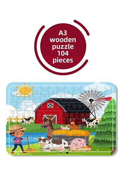 Baskı Atölyesi لغز خشبي مكون من 104 قطعة من Farm And Sea Creatures مقاس A3