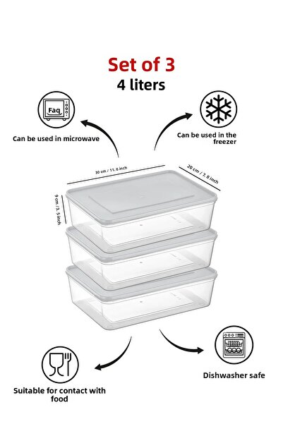 Espas Home Freshkeep Storage Container Set of 3 Suitable for Microwave and Deep Freezer - White / 3*4000 ml