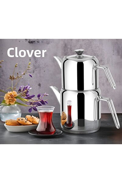 Lines Steel Teapot Metal Handle - Clover Dream, Ideal Size
