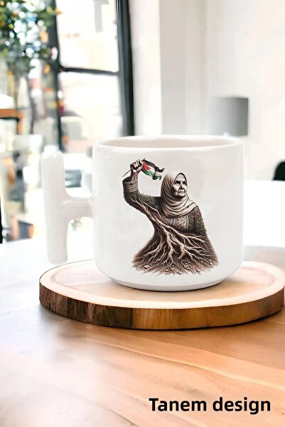 Tanem Tasarım كوب تي شيرت فلسطين مطبوع بتصميم - كوب غازيا وكودوس ماسكيد-آي أكسا