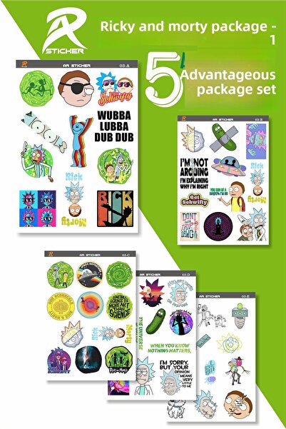 AR Sticker Ricky and Morty Themed Laptop Notebook Tablet Sticker Advantageous Package 1 - 5Set