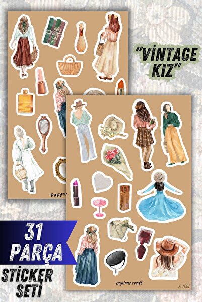 Craft Set de autocolante pentru fete vintage - 2 foi, 31 de autocolante, set ...