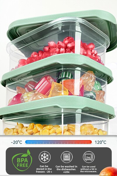 Meleni Home Microwave Suitable 4 Piece Rectangular Food Container Set - Green