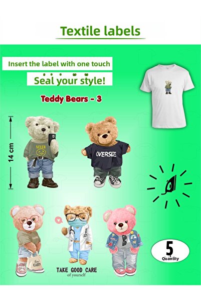 AGG Reklam علامة الملابس التي يتم لصقها بالكي، مجموعة تيدي بيرز-3 مكونة من 5 قطع
