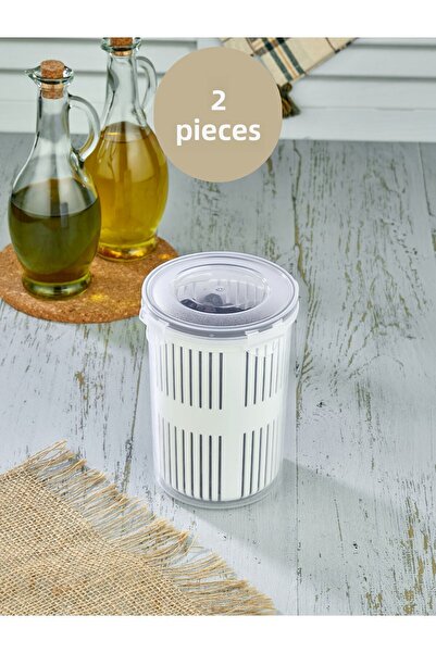 MHK Collection 2 Pieces Olive Pot with Strainer Olive Pickle Storage Container 1.5 Lt