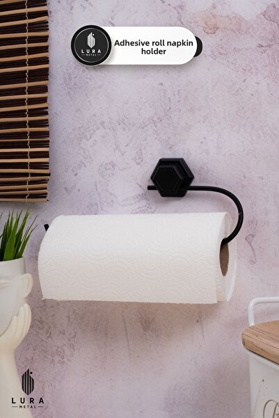 Lura Metal Suport pentru șervețele cu rolă adeziv din metal negru - 27x8 cm Montare modernă și fără găuri